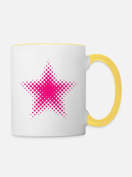 Pinke Sternen-Dot Halftone - Tasse zweifarbig - Weiß/Gelb