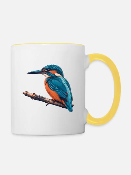 Eisvogel Risograph - Tasse zweifarbig - Weiß/Gelb