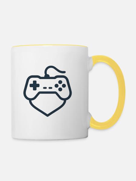 Retro Controller Silhouette – Clean Gamer-Shirt - Tasse zweifarbig - Weiß/Gelb