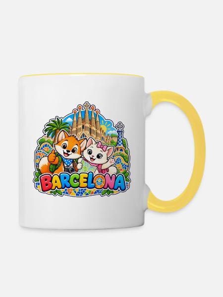 Tavi & Nela in Barcelona - Tasse zweifarbig - Weiß/Gelb