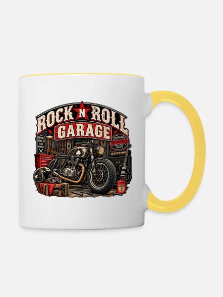ROCK'N'ROLL-GARAGE | Custom Ride - Tasse zweifarbig - Weiß/Gelb