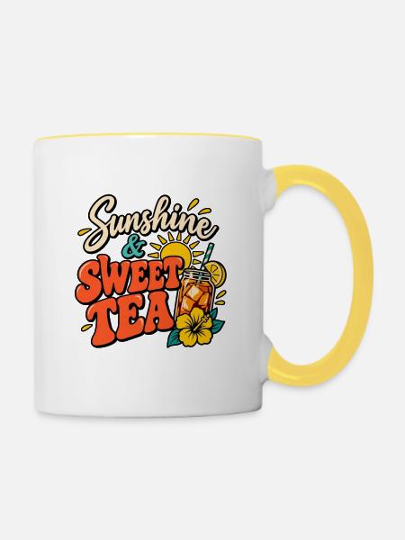 Sonnenschein- und Süßtee-Sommer-Design - Tasse zweifarbig - Weiß/Gelb