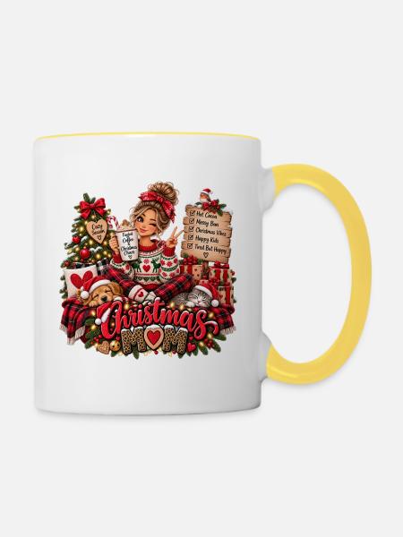 Weihnachtsmama Kuschelzeit Design - Tasse zweifarbig - Weiß/Gelb