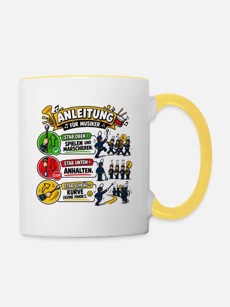 Stabführung - Anleitung für Musiker: Marschieren - Tasse zweifarbig - Weiß/Gelb