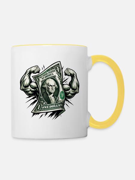 Starker Dollar Bill Muskel-Hustle - Tasse zweifarbig - Weiß/Gelb