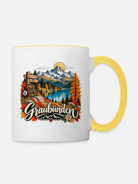 Graubünden Alpenpanorama - Tasse zweifarbig - Weiß/Gelb