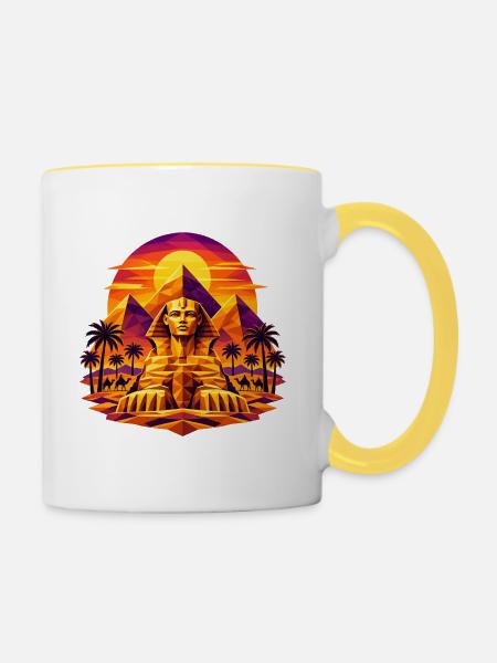 Sphinx Sonnenuntergang – Gizeh - Tasse zweifarbig - Weiß/Gelb
