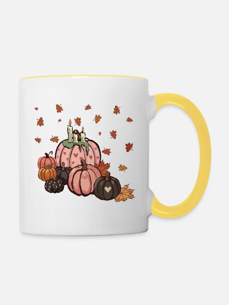 Kürbisse und Kerzen - Tasse zweifarbig - Weiß/Gelb