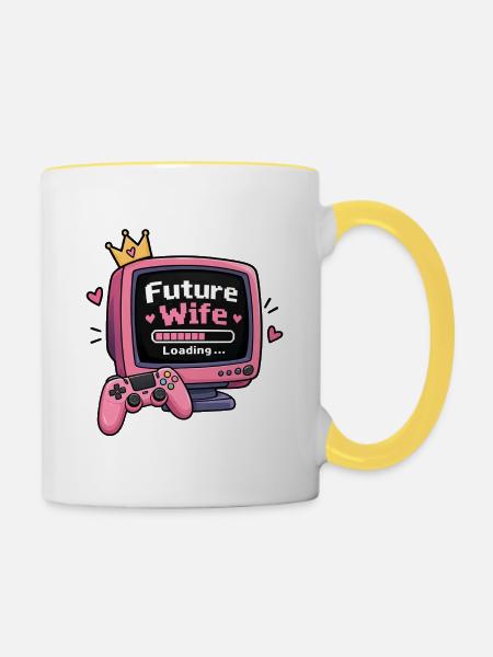 Future Wife – Loading...- Lustiges Verlobungsshirt - Tasse zweifarbig - Weiß/Gelb