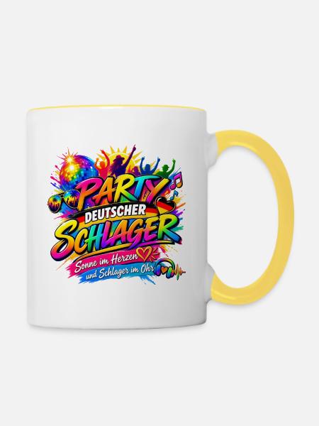 Deutscher Schlager , Schlager Party - Tasse zweifarbig - Weiß/Gelb