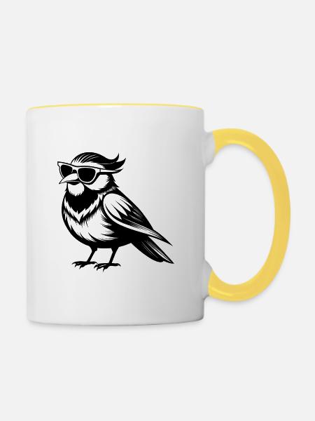 Vogel mit Sonnenbrille - Tasse zweifarbig - Weiß/Gelb
