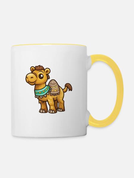 Kamel mit buntem Halsschmuck - Tasse zweifarbig - Weiß/Gelb
