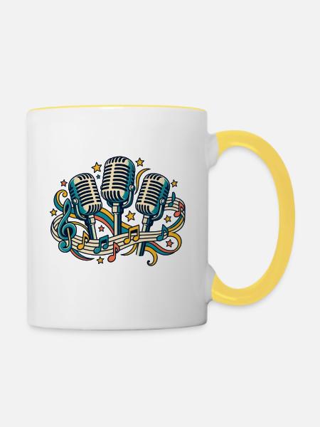 Mikrofonchor – Stimmen gemeinsam stark - Tasse zweifarbig - Weiß/Gelb