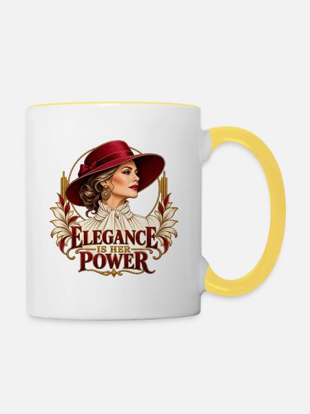 Eleganz ist ihre Stärke - Tasse zweifarbig - Weiß/Gelb