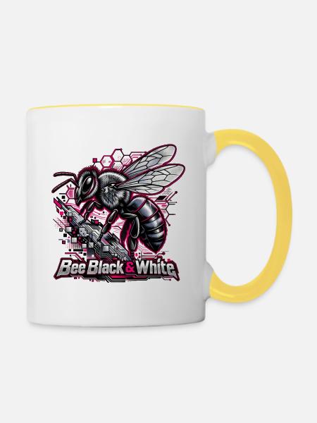 Biene Neon Schwarz-Weiß Tech - Tasse zweifarbig - Weiß/Gelb