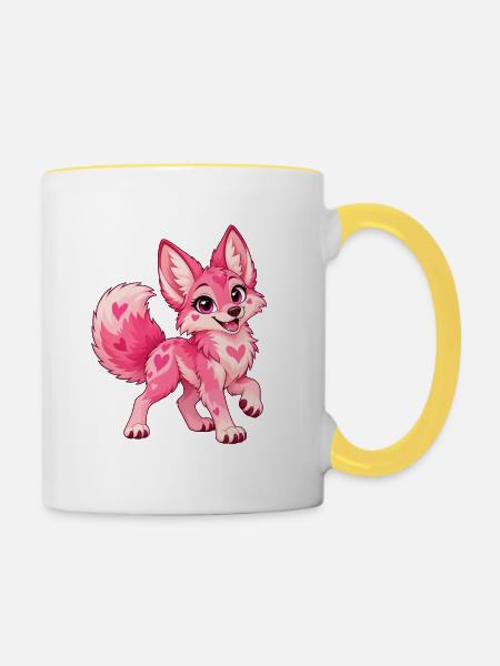 Kawaii Pink Coyote - Tasse zweifarbig - Weiß/Gelb