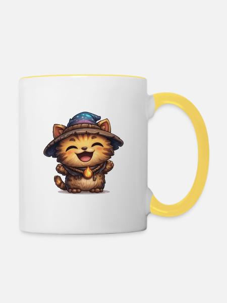 Kätzchen Zauberer - Tasse zweifarbig - Weiß/Gelb