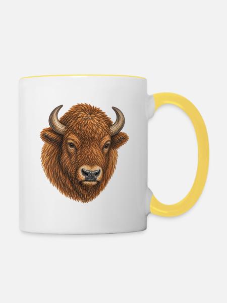 Europäischer Bisonkopf - Tasse zweifarbig - Weiß/Gelb