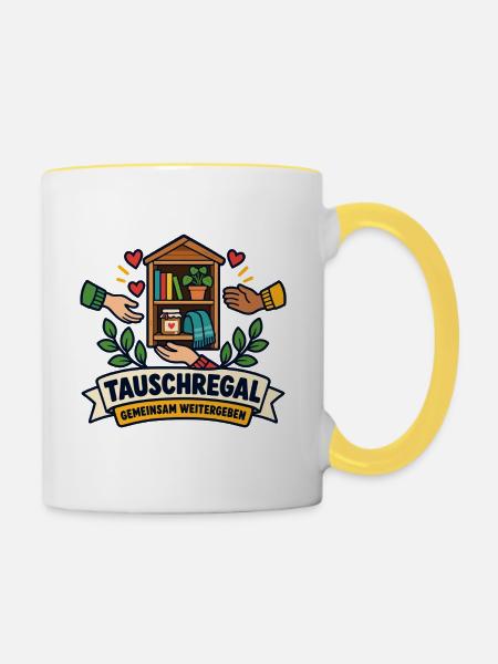 Tauschregal – Gemeinsam weitergeben - Tasse zweifarbig - Weiß/Gelb