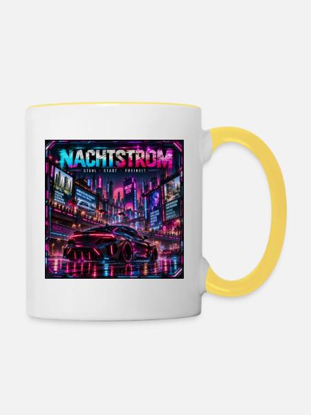 Nachtstrom Neonstadt - Tasse zweifarbig - Weiß/Gelb