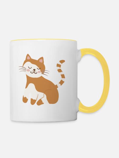 Sonnentiger Kater lächelt - Tasse zweifarbig - Weiß/Gelb