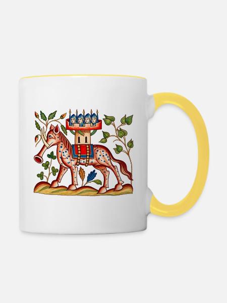 Mittelalterlicher "Elephas"-Kriegselefant - Tasse zweifarbig - Weiß/Gelb
