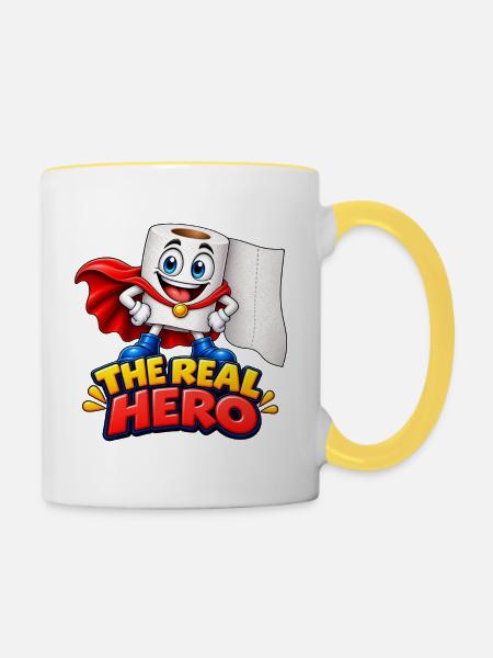Lustiger Toilettenpapier-Held - Tasse zweifarbig - Weiß/Gelb