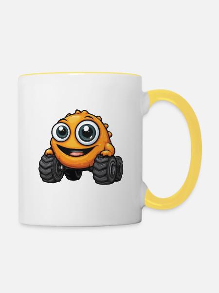 KullerMonster auf Rädern - Tasse zweifarbig - Weiß/Gelb