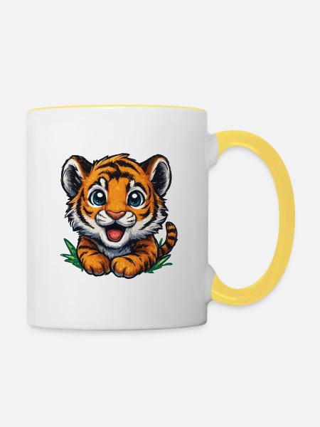 Kuscheltigerchen – Süßes Jungtier - Tasse zweifarbig - Weiß/Gelb