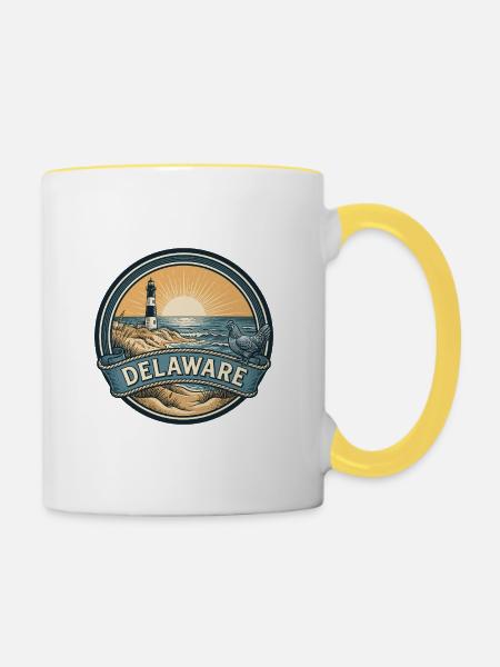 Delaware Cape Henlopen Retro-Reiseabzeichen - Tasse zweifarbig - Weiß/Gelb