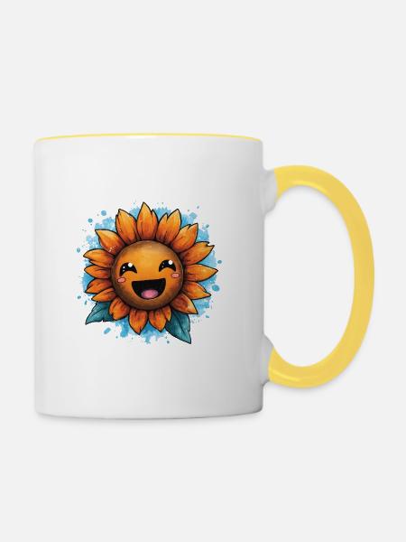 Lächelnde Sonnenblume - Tasse zweifarbig - Weiß/Gelb