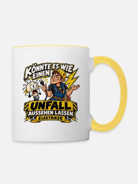 Elektriker – Schwarzer Humor mit Stecker - Tasse zweifarbig - Weiß/Gelb