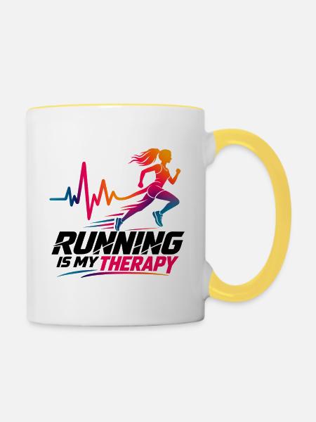 Runner - Jogger - Joggerin -Laufen - Tasse zweifarbig - Weiß/Gelb