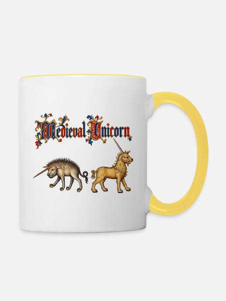Mittelalterliche Einhörner - Tasse zweifarbig - Weiß/Gelb