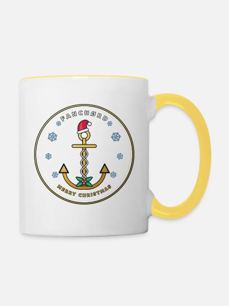 Weihnachtsanker mit Santa-Hut - Tasse zweifarbig - Weiß/Gelb