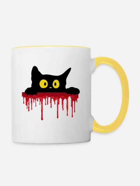 Unheimliche schwarze Katze - Tasse zweifarbig - Weiß/Gelb
