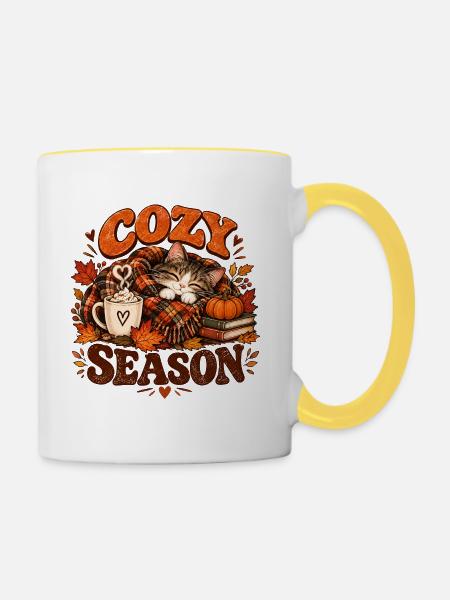 Katzengemütliche Herbstsaison - Tasse zweifarbig - Weiß/Gelb