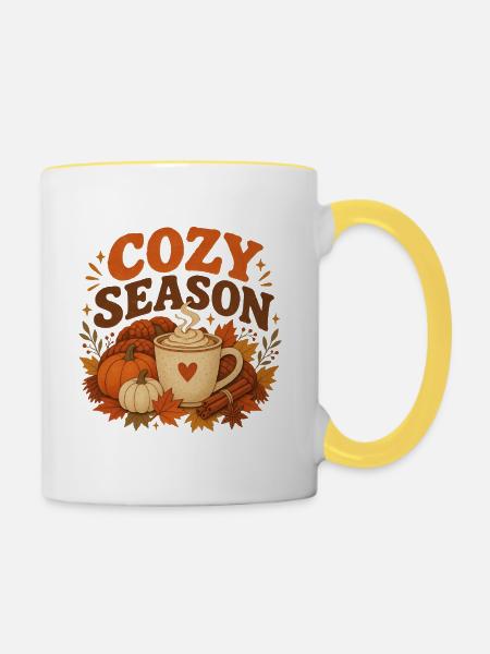 Saisondecke und Kürbisbecher - Tasse zweifarbig - Weiß/Gelb