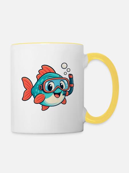 Fisch mit Schnorchel - Tasse zweifarbig - Weiß/Gelb
