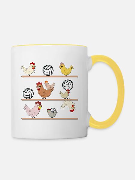 Hühnerstall Hühner Volleyball - Tasse zweifarbig - Weiß/Gelb