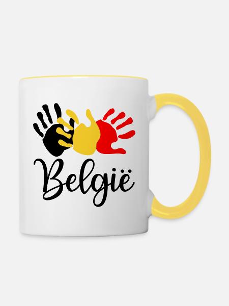 Hände Belgien Englisch - Tasse zweifarbig - Weiß/Gelb