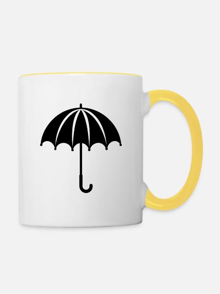 Süßer offener Schirm - Tasse zweifarbig - Weiß/Gelb