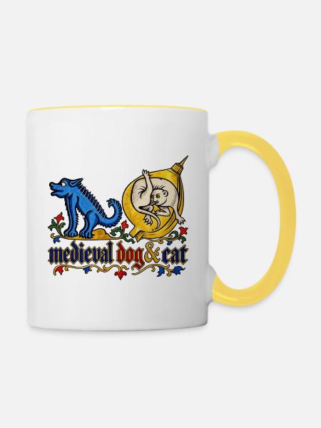Mittelalterliche Hunde und Katzen - Tasse zweifarbig - Weiß/Gelb