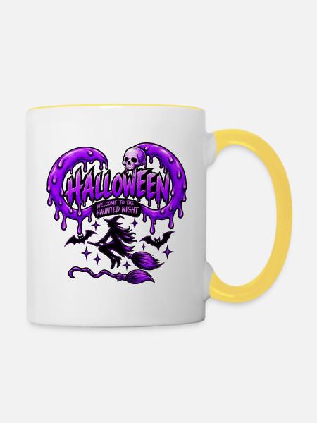Lila Spuk-Halloween - Tasse zweifarbig - Weiß/Gelb