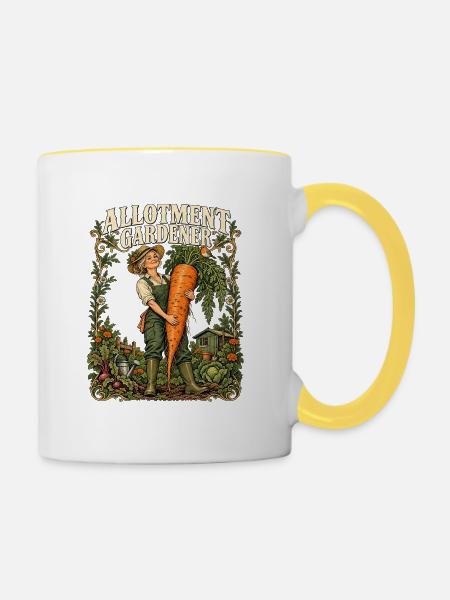 Gärtner mit einer großen Karotte - Tasse zweifarbig - Weiß/Gelb
