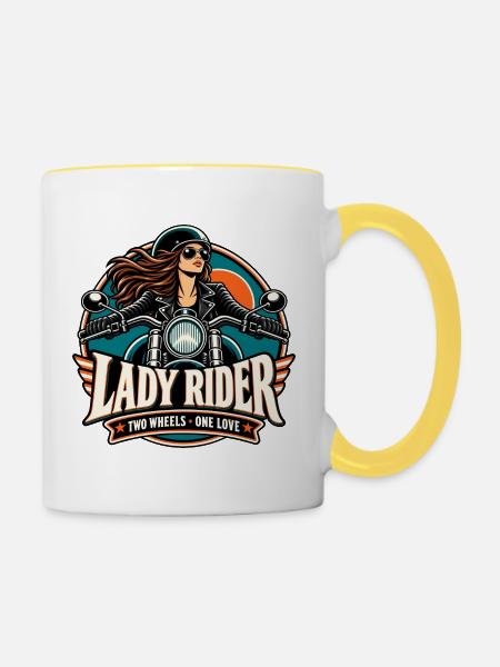 Lady Rider Motoheldin - Tasse zweifarbig - Weiß/Gelb