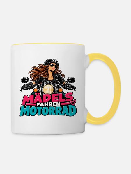 Mädels fahren Motorrad - Tasse zweifarbig - Weiß/Gelb