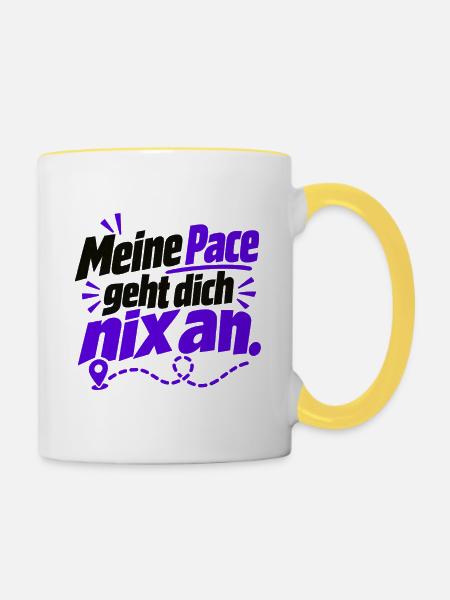 Meine Pace – frecher Laufspruch - Joggen - Laufen - Tasse zweifarbig - Weiß/Gelb