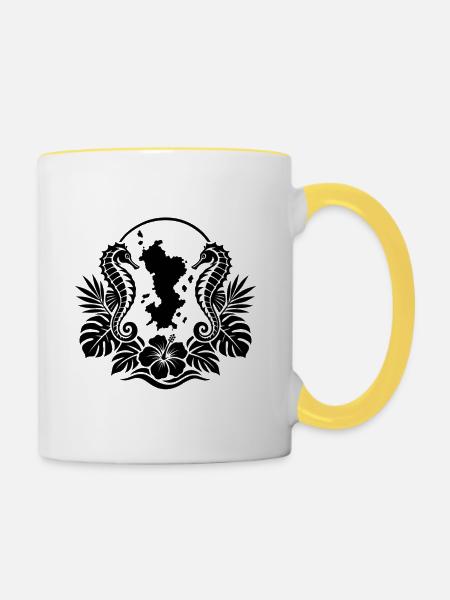 Mayotte Seepferdchen Floral Black - Tasse zweifarbig - Weiß/Gelb