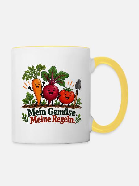 Mein Gemüse meine Regeln Gartenhumor - Tasse zweifarbig - Weiß/Gelb